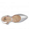 Decolté aperta sul tallone in pelle laminata argento con cinturino tacco 1 - Misure disponibili: 33, 34, 35, 42, 43, 44