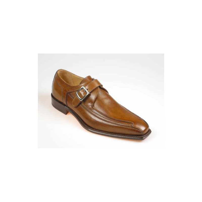 Zapato elegante con hebilla para hombre en piel de color cuero - Tallas disponibles:  50, 51