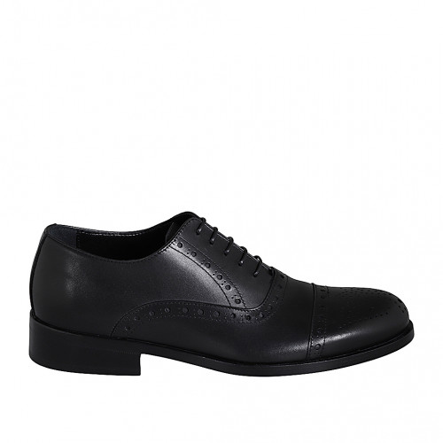 Zapato oxford con cordones y puntera Brogue para hombre en piel negra - Tallas disponibles:  36, 37, 38, 46, 47, 49, 50, 51, 52