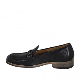 Men's loafer with accessory in black-colored leather - Available sizes:  36, 37, 38, 46, 47, 49, 50, 51, 52 2