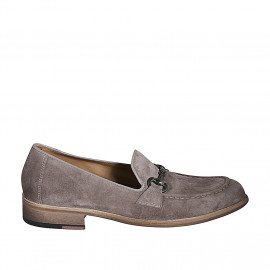 Mocassin pour hommes avec accessoire en daim taupe - Pointures disponibles:  36, 37, 38, 46, 47, 50, 51