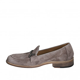 Men's loafer with accessory in taupe suede - Available sizes:  36, 38, 50 2