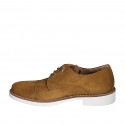 Zapato deportivo con cordones y puntera en gamuza color cognac - Tallas disponibles:  37, 46, 47, 48, 49, 50