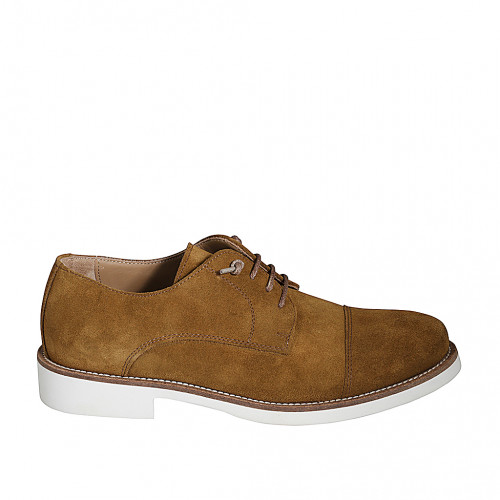 Zapato deportivo con cordones y puntera en gamuza color cognac - Tallas disponibles:  37, 46, 47, 48, 49, 50