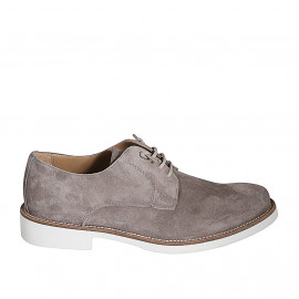 Scarpa derby stringata da uomo in camoscio color taupe - Misure disponibili: 38, 46, 47, 48, 49, 50, 51