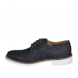 Scarpa derby stringata da uomo in tessuto color blu effetto jeans - Misure disponibili: 37, 46, 48, 49 2