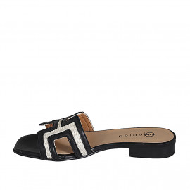 Woman's mule in black leather and cream-colored raffia heel 2 - Available sizes:  35, 42 2
