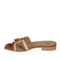 Sabo para mujer en piel cognac y rafia beis tacon 2 - Tallas disponibles:  33, 35, 42, 43
