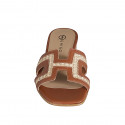 Sabo para mujer en piel cognac y rafia beis tacon 2 - Tallas disponibles:  33, 35, 42, 43