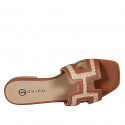 Sabo para mujer en piel cognac y rafia beis tacon 2 - Tallas disponibles:  33, 35, 42, 43