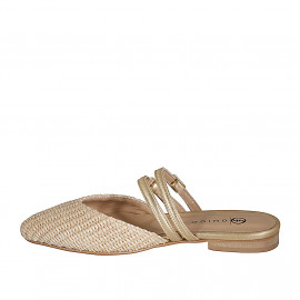 Mule fermée pour femmes avec courroies en raphia beige et cuir laminé or talon 2 - Pointures disponibles:  32 2