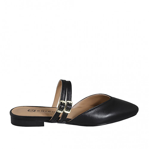 Mule cerrado en punta para mujer con correas en piel negra tacon 2 - Tallas disponibles:  32, 33, 34, 35, 42, 43