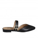 Mule cerrado en punta para mujer con correas en piel negra tacon 2 - Tallas disponibles:  32, 33, 34, 35, 42, 43