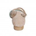 Zapato abierto con cinturon para mujer en gamuza beis y verde tacon 2 - Tallas disponibles:  32, 33, 35, 43