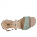 Zapato abierto con cinturon para mujer en gamuza beis y verde tacon 2 - Tallas disponibles:  32, 33, 35, 43
