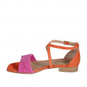 Woman's open shoe with strap in orange and fuchsia suede heel 2 - Available sizes:  32, 33, 34, 35, 42, 43, 44