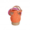 Woman's open shoe with strap in orange and fuchsia suede heel 2 - Available sizes:  32, 33, 34, 35, 42, 43, 44