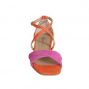Woman's open shoe with strap in orange and fuchsia suede heel 2 - Available sizes:  32, 33, 34, 35, 42, 43, 44