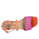 Woman's open shoe with strap in orange and fuchsia suede heel 2 - Available sizes:  32, 33, 34, 35, 42, 43, 44