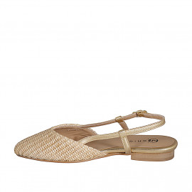 Décolleté aperta sul tallone in rafia color beige e pelle laminata oro tacco 2 - Misure disponibili: 35 2