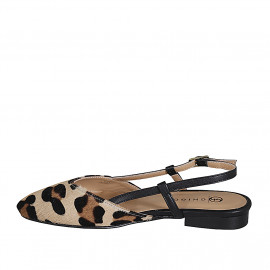 Woman's slingback shoe in black leather and spotted haircalf heel 2 - Available sizes:  35 2