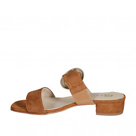 Mule para mujer en gamuza de color cognac con hebilla y elastico tacon 3 - Tallas disponibles:  32, 35, 42, 43, 44 2