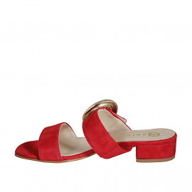Woman's mules in red suede with buckle and elastic heel 3 - Available sizes:  32, 35, 43, 44 2