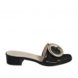 Mule pour femmes en cuir et raphia noir avec boucle talon 3 - Pointures disponibles:  32, 33, 35, 42, 43, 44