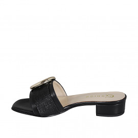 Mule pour femmes en cuir et raphia noir avec boucle talon 3 - Pointures disponibles:  32, 35, 42, 44 2
