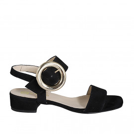 Sandale pour femmes avec boucle en daim noir talon 3 - Pointures disponibles:  32, 33, 35, 42, 44