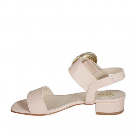 Woman's sandal with buckle in light rose leather heel 3 - Available sizes:  32, 35, 42, 44 2