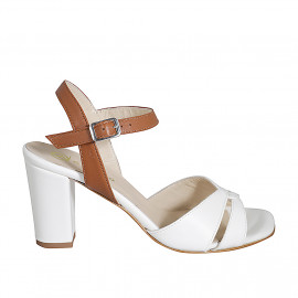 Sandale pour femmes avec courroie en cuir blanc et cognac talon 7 - Pointures disponibles:  32, 34, 35, 42, 43, 45