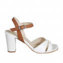 Sandale pour femmes avec courroie en cuir blanc et cognac talon 7 - Pointures disponibles:  32, 34, 35, 42, 43, 45