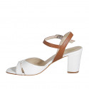 Sandale pour femmes avec courroie en cuir blanc et cognac talon 7 - Pointures disponibles:  32, 34, 35, 42, 43, 45