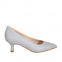 Decolté a punta da donna in tessuto laminato glitterata argento tacco 5 - Misure disponibili: 32, 33, 34, 35, 44, 45