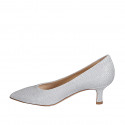 Decolté a punta da donna in tessuto laminato glitterata argento tacco 5 - Misure disponibili: 32, 33, 34, 35, 44, 45