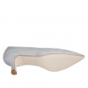 Decolté a punta da donna in tessuto laminato glitterata argento tacco 5 - Misure disponibili: 32, 33, 34, 35, 44, 45