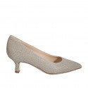 Chaussure à bout pointu pour femmes en tissu laminé scintillant platine talon 5 - Pointures disponibles:  32, 34, 35, 42, 44