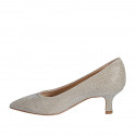 Chaussure à bout pointu pour femmes en tissu laminé scintillant platine talon 5 - Pointures disponibles:  32, 34, 35, 42, 44
