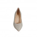 Chaussure à bout pointu pour femmes en tissu laminé scintillant platine talon 5 - Pointures disponibles:  32, 34, 35, 42, 44