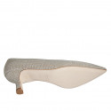 Zapato a punta para mujer en tejido laminado brillante platino tacon 5 - Tallas disponibles:  44