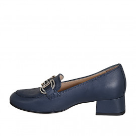 Mocassino da donna in pelle blu con accessorio tacco 4 - Misure disponibili: 35 2