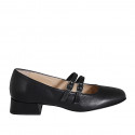 Mary Jane pour femmes avec bout rondu et deux courroies en cuir noir talon 3 - Pointures disponibles:  32, 45