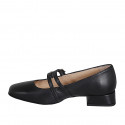 Mary Jane pour femmes avec bout rondu et deux courroies en cuir noir talon 3 - Pointures disponibles:  32, 45