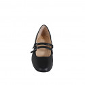 Mary Jane pour femmes avec bout rondu et deux courroies en cuir noir talon 3 - Pointures disponibles:  32, 45
