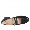 Mary Jane pour femmes avec bout rondu et deux courroies en cuir noir talon 3 - Pointures disponibles:  32, 45