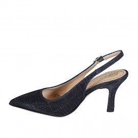Slingback à bout pointu pour femmes en tissu laminé scintillant bleu talon 7 - Pointures disponibles:  32, 43 2