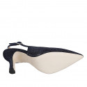 Zapato destalonado a punta para mujer en tejido laminado brillante azul tacon 7 - Tallas disponibles:  32, 43