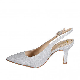 Woman's pointy slingback pump in silver laminated glittered fabric heel 7 - Available sizes:  35 2