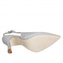 Slingback à bout pointu pour femmes en tissu laminé scintillant argent talon 7 - Pointures disponibles:  33, 35, 43, 44, 45